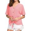 imageIWOLLENCE Womens Waffle Knit Tunic Blouse Tie Knot Short Sleeve Henley Tops Loose Fitting Bat Wing ShirtsCpink