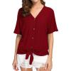 imageIWOLLENCE Womens Waffle Knit Tunic Blouse Tie Knot Short Sleeve Henley Tops Loose Fitting Bat Wing ShirtsCred