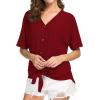 imageIWOLLENCE Womens Waffle Knit Tunic Blouse Tie Knot Short Sleeve Henley Tops Loose Fitting Bat Wing ShirtsCred