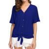 imageIWOLLENCE Womens Waffle Knit Tunic Blouse Tie Knot Short Sleeve Henley Tops Loose Fitting Bat Wing ShirtsCroyal Blue