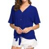 imageIWOLLENCE Womens Waffle Knit Tunic Blouse Tie Knot Short Sleeve Henley Tops Loose Fitting Bat Wing ShirtsCroyal Blue