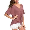imageIWOLLENCE Womens Waffle Knit Tunic Blouse Tie Knot Short Sleeve Henley Tops Loose Fitting Bat Wing ShirtsCrust Red