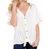imageIWOLLENCE Womens Waffle Knit Tunic Blouse Tie Knot Short Sleeve Henley Tops Loose Fitting Bat Wing ShirtsCwhite