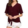 imageIWOLLENCE Womens Waffle Knit Tunic Blouse Tie Knot Short Sleeve Henley Tops Loose Fitting Bat Wing ShirtsCwine Red