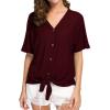imageIWOLLENCE Womens Waffle Knit Tunic Blouse Tie Knot Short Sleeve Henley Tops Loose Fitting Bat Wing ShirtsCwine Red