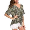 imageIWOLLENCE Womens Waffle Knit Tunic Blouse Tie Knot Short Sleeve Henley Tops Loose Fitting Bat Wing ShirtsFpblack Yellow Floral