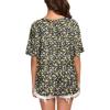 imageIWOLLENCE Womens Waffle Knit Tunic Blouse Tie Knot Short Sleeve Henley Tops Loose Fitting Bat Wing ShirtsFpblack Yellow Floral