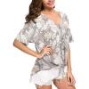 imageIWOLLENCE Womens Waffle Knit Tunic Blouse Tie Knot Short Sleeve Henley Tops Loose Fitting Bat Wing ShirtsFpcamo Bough