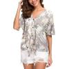 imageIWOLLENCE Womens Waffle Knit Tunic Blouse Tie Knot Short Sleeve Henley Tops Loose Fitting Bat Wing ShirtsFpcamo Bough