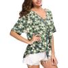 imageIWOLLENCE Womens Waffle Knit Tunic Blouse Tie Knot Short Sleeve Henley Tops Loose Fitting Bat Wing ShirtsFpgreen Sunflower