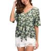 imageIWOLLENCE Womens Waffle Knit Tunic Blouse Tie Knot Short Sleeve Henley Tops Loose Fitting Bat Wing ShirtsFpgreen Sunflower