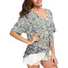 imageIWOLLENCE Womens Waffle Knit Tunic Blouse Tie Knot Short Sleeve Henley Tops Loose Fitting Bat Wing ShirtsFpyellow White Floral