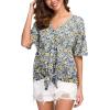 imageIWOLLENCE Womens Waffle Knit Tunic Blouse Tie Knot Short Sleeve Henley Tops Loose Fitting Bat Wing ShirtsFpyellow White Floral