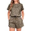imageIWOLLENCE Womens 2 Piece Sets Summer Lounge Set Casual Short Sleeve Round Neck Tops and Elastic Waist Short Outfits TracksuitLd Khaki