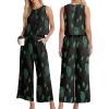 imageIWOLLENCE Womens Summer 2 Piece Outfits Set Round neck Sleeveless Tank Crop Top Wide Leg pants Set Pockets JumpsuitsC04 Black Green Leaf