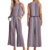 imageIWOLLENCE Womens Summer 2 Piece Outfits Set Round neck Sleeveless Tank Crop Top Wide Leg pants Set Pockets JumpsuitsC12 Bohemia Rhomboid