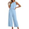 imageIWOLLENCE Womens Summer 2 Piece Outfits Set Round neck Sleeveless Tank Crop Top Wide Leg pants Set Pockets JumpsuitsA04 Light Blue