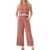 imageIWOLLENCE Womens Summer 2 Piece Outfits Set Round neck Sleeveless Tank Crop Top Wide Leg pants Set Pockets JumpsuitsD03 Rust Red