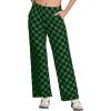 imageIWOLLENCE Womens Casual Loose Checkered Wide Leg Pants High Waist Straight Lounge Y2K Gingham Trousers SummerCdblack Green