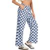 imageIWOLLENCE Womens Casual Loose Checkered Wide Leg Pants High Waist Straight Lounge Y2K Gingham Trousers SummerCdnavy White