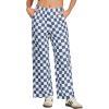 imageIWOLLENCE Womens Casual Loose Checkered Wide Leg Pants High Waist Straight Lounge Y2K Gingham Trousers SummerCdnavy White