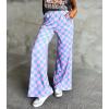 imageIWOLLENCE Womens Casual Loose Checkered Wide Leg Pants High Waist Straight Lounge Y2K Gingham Trousers SummerCdpink Blue