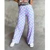 imageIWOLLENCE Womens Casual Loose Checkered Wide Leg Pants High Waist Straight Lounge Y2K Gingham Trousers SummerCdpink Blue