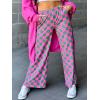 imageIWOLLENCE Womens Casual Loose Checkered Wide Leg Pants High Waist Straight Lounge Y2K Gingham Trousers SummerCdpink Green