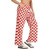 imageIWOLLENCE Womens Casual Loose Checkered Wide Leg Pants High Waist Straight Lounge Y2K Gingham Trousers SummerCdred White