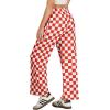 imageIWOLLENCE Womens Casual Loose Checkered Wide Leg Pants High Waist Straight Lounge Y2K Gingham Trousers SummerCdred White