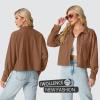 imageIWOLLENCE Womens Cropped Shacket Jacket Fashion Button Down Corduroy Shacket Jackets Casual Crop Shirts Fall Coat TopsH03 Brown