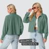 imageIWOLLENCE Womens Cropped Shacket Jacket Fashion Button Down Corduroy Shacket Jackets Casual Crop Shirts Fall Coat TopsH04 Green
