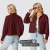 imageIWOLLENCE Womens Cropped Shacket Jacket Fashion Button Down Corduroy Shacket Jackets Casual Crop Shirts Fall Coat TopsH06 Wine Red