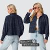 imageIWOLLENCE Womens Cropped Shacket Jacket Fashion Button Down Corduroy Shacket Jackets Casual Crop Shirts Fall Coat TopsI01 Dark Blue Plum