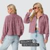 imageIWOLLENCE Womens Cropped Shacket Jacket Fashion Button Down Corduroy Shacket Jackets Casual Crop Shirts Fall Coat TopsI03 Deep Pink Rose