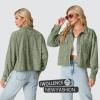 imageIWOLLENCE Womens Cropped Shacket Jacket Fashion Button Down Corduroy Shacket Jackets Casual Crop Shirts Fall Coat TopsI04 Army Green Cloud
