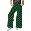 imageIWOLLENCE Womens Casual Loose Checkered Wide Leg Pants High Waist Straight Lounge Y2K Gingham Trousers SummerCdblack Green