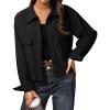 imageIWOLLENCE Womens Cropped Shacket Jacket Fashion Button Down Corduroy Shacket Jackets Casual Crop Shirts Fall Coat TopsH01 Black