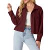 imageIWOLLENCE Womens Cropped Shacket Jacket Fashion Button Down Corduroy Shacket Jackets Casual Crop Shirts Fall Coat TopsH06 Wine Red