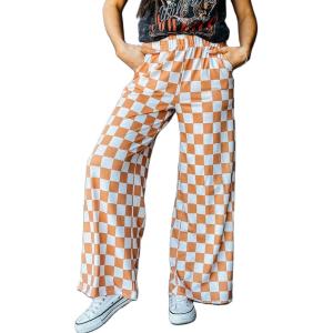 imageIWOLLENCE Womens Casual Loose Checkered Wide Leg Pants High Waist Straight Lounge Y2K Gingham Trousers SummerCdorange Wihte