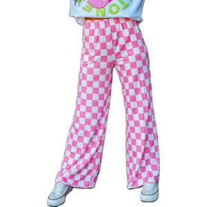 imageIWOLLENCE Womens Casual Loose Checkered Wide Leg Pants High Waist Straight Lounge Y2K Gingham Trousers SummerCdpink White