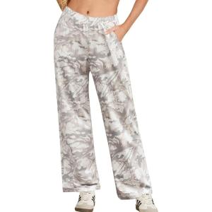 imageIWOLLENCE Womens Casual Loose Checkered Wide Leg Pants High Waist Straight Lounge Y2K Gingham Trousers SummerMccamo Bough