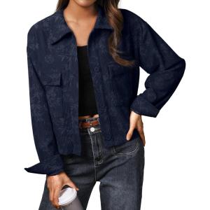 imageIWOLLENCE Womens Cropped Shacket Jacket Fashion Button Down Corduroy Shacket Jackets Casual Crop Shirts Fall Coat TopsI01 Dark Blue Plum