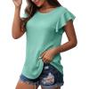 imageIWOLLENCE Ruffle Short Sleeve Top Waffle Knit Tunic Casual Blouse Round Neck Shirts Summer Tank Tops for Women