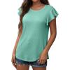 imageIWOLLENCE Ruffle Short Sleeve Top Waffle Knit Tunic Casual Blouse Round Neck Shirts Summer Tank Tops for Women