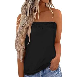 imageIWOLLENCE Womens Tube Tops Casual Summer Backless Strapless Top Sleeveless Bandeau Tanks ShirtC Black