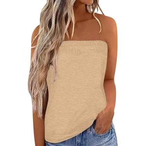 imageIWOLLENCE Womens Tube Tops Casual Summer Backless Strapless Top Sleeveless Bandeau Tanks ShirtC Khaki