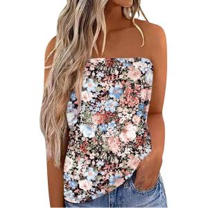 imageIWOLLENCE Womens Tube Tops Casual Summer Backless Strapless Top Sleeveless Bandeau Tanks ShirtFp Black Colorful Flower