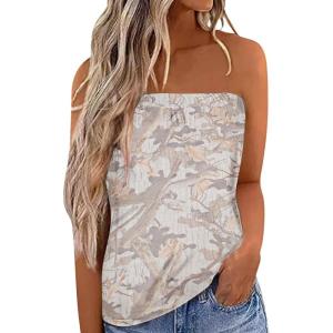 imageIWOLLENCE Womens Tube Tops Casual Summer Backless Strapless Top Sleeveless Bandeau Tanks ShirtFp Camo Bough