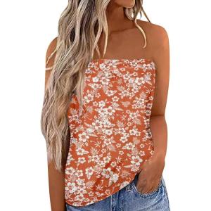 imageIWOLLENCE Womens Tube Tops Casual Summer Backless Strapless Top Sleeveless Bandeau Tanks ShirtFp Orange Pineapple